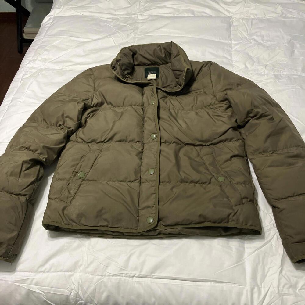J Crew Women's Insulated Winter Puffer Jacket In Olive Green, Size XS